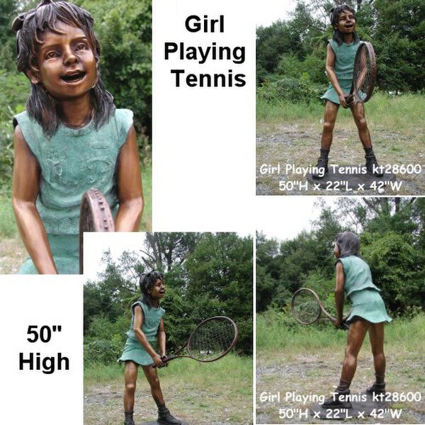 Girl Swinging A Tennis Racket Bronze Statue